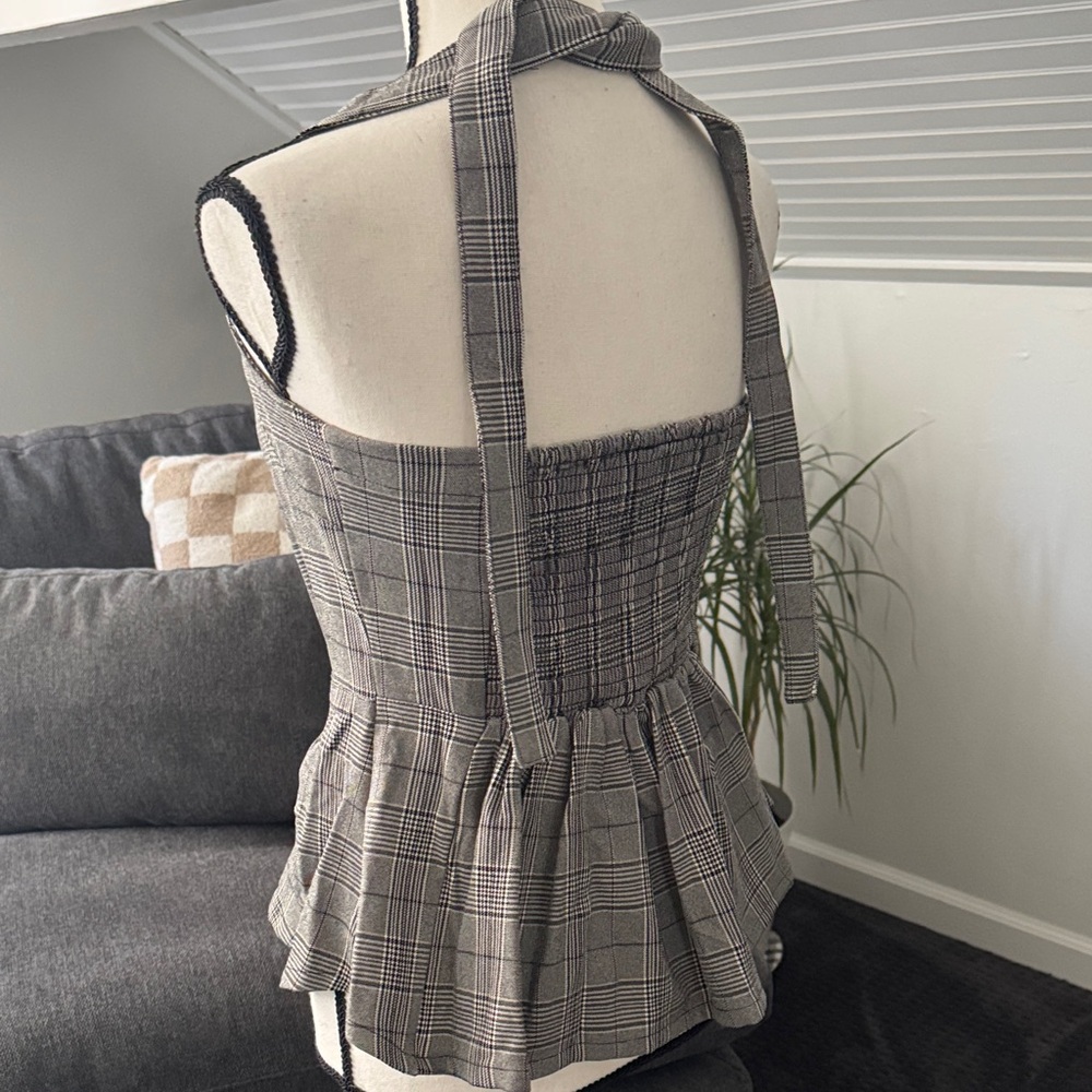 Free People Gray Plaid Button-Down Peplum Blouse - Picture 6 of 6